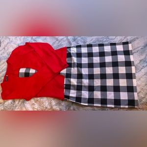 Checkered plaid dress with red jacket, size M